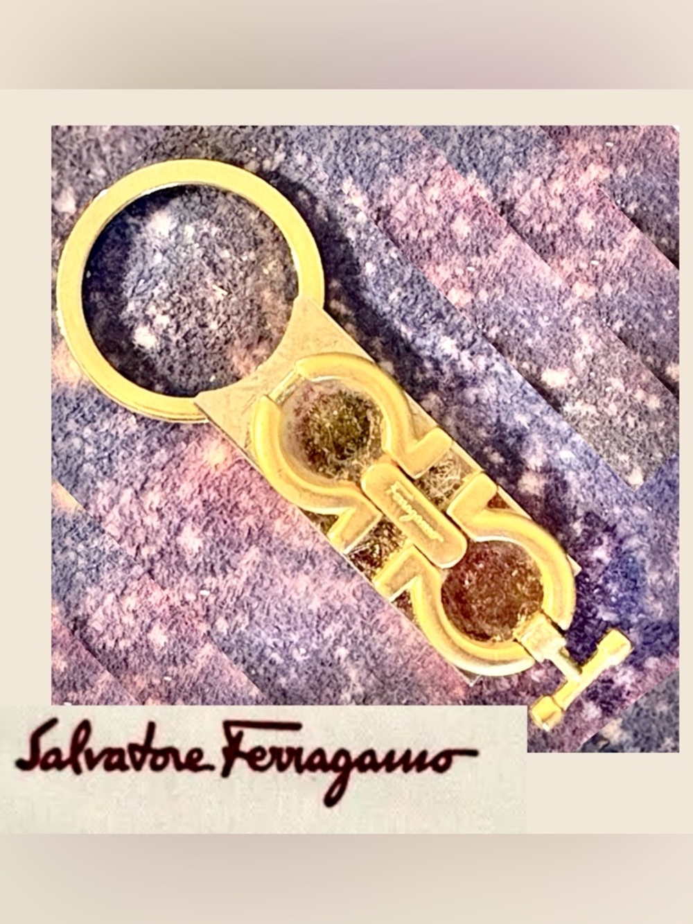 Authentic Salvatore Ferragamo charm on unbranded block keychain